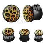 7miaa black acrylic double flare saddle plug leopard fur pictur ear lobe piercing