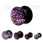 7mig black acrylic double plug pink black leopard print pict ear lobe piercing