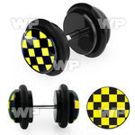 8bqiak0 acrylic fake plug black yellow checkers design logo o r belly piercing