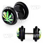 8bqias acrylic fake plug marijuana on black background logo o ri belly piercing