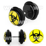 8bqiays acrylic fake plug black bio hazard logo on yellow backgro belly piercing