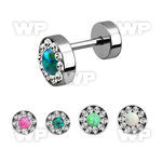 8da165 steel fake plug crystal studded rim synthetic opal cent ear lobe piercing