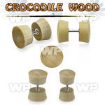 8m6a5 crocodile wood fake cheater plug surgical steel post ear lobe piercing