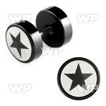 8mb3s black steel fake plug laser edged star logo on one of the ear lobe piercing
