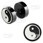 8mb3y black ion plated illusion plug laser edged yin yang logo ear lobe piercing