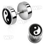 8mee steel fake cheater plug laser edged yin yang logo on one ear lobe piercing