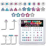 NSBXM7M box w 52 silver nose studs w flower crystal tops