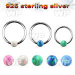 agselo20 silver seamless ring, 20g w 3mm synthetic opal ball