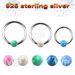 agselo22 silver seamless ring, 22g w 3mm synthetic opal ball