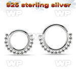 agspv18 silver seamless septum ring,18g w small beads