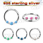 agspvo1 silver seamless septum ring w 2mm opal w 1.5mm opal