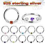 agspvz1x silver seamless ring for septum piercings, 18g w 3 czs