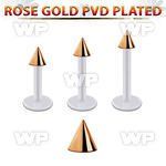 albttcn3 bio  flex labret w 3mm rose gold pvd plated steel cone