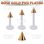 albttcn4 bio  flex labret w 4mm rose gold pvd plated steel cone