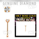 aum14k genuine diamond 14k rose gold nose bone 2mm prong set round diamond