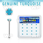 b16pge7 box w 16 silver nose bones w 2mm round turquoise stone