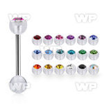 bbajb6 steel tongue barbell w top 6mm acrylic crystal ball
