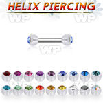 bbeajb3 steel eyebrow barbell w two 3mm crystak bio flex balls