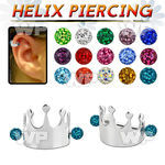 bber69 steel cartilage piercing crown w 2 multi crystal balls