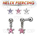 bber72b steel helix barbell w dangling prong set star cz stone 