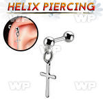 bber74 steel helix barbell w 4mm balls dangling plain cross