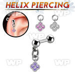 bber76 steel helix barbell w dangling flower w prong set czs 