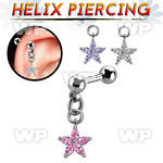 bber77 steel helix barbell w dangling flower w cz petals 