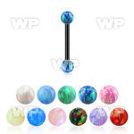 bbetop3 anodized steel barbell w 3mm round synthetic opal ball