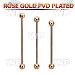 bbittb rose gold 316l steel industrial barbell, w two 5mm balls