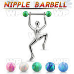 bbnpd13 316l steel nipple barbell w 5mm opal ball hanging man 