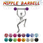 bbnpd15 steel nipple barbell w multi crystal ball hanging man 