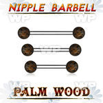 bbnppl5 organic nipple barbell w two 5mm palm wood balls