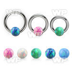 bcr10o6 316l steel ball closure ring 10g 6mm synthetic opal ball