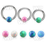 bcr12o5 316l steel ball closure ring 12g 5mm synthetic opal ball