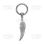 bcrg653 316l steel ball closure ring w dangling plain bird wing 
