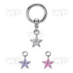bcrgz413 steel ball closure ring w dangling flower shape w czs 