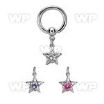 bcrgz414 steel ball closure ring w dangling star shape w cz stone