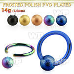 bcrt14f5 anodized steel ball closure ring, 14g w 5mm frosted ball