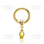 bcrtg767 gold steel ball closure ring, 14g dangling tulip 