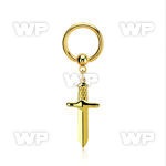bcrtg768 gold plated steel ball closure ring 14g w dagger