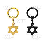 bcrtgdsr pvd plated 316l steel ball closure ring 14g w david star