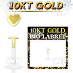 bio flex labret w push in 10kt gold heart shaped top