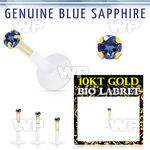 bioflex labret with 10kt gold w prong blue sapphire