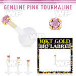 bioflex labret with 10kt gold w prong pink tourmaline