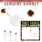 bioflex labret with push in 10kt gold w prong garnet