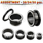 blk432 black acrylic screw fit flesh tunnel with clear crystal