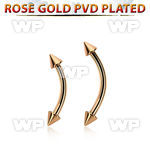 bnettn25 rose gold steel eyebrow banana w 2 2.5mm cones