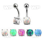 bnrdo steel belly banana w 7mm prong set round synthetic opal