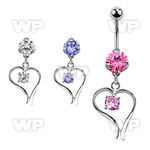 bnrz12 casted steel cz belly banana w heart w round shaped cz
