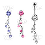 bnrz359 casted steel cz belly banana w vine w prong set czs